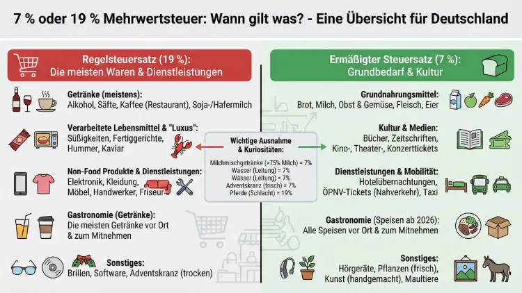 7 % oder 19 % Mehrwertsteuer: Wann gilt was?