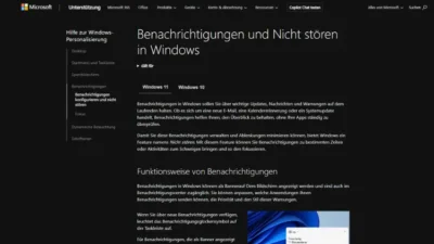 Anpassen von Benachrichtigungen und Schnelleinstellungen in Windows