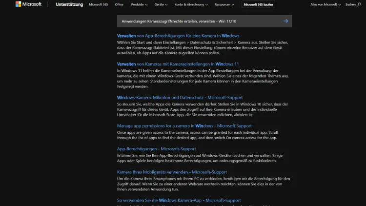 Anwendungen Kamerazugriffsrechte erteilen, verwalten - Win 1110