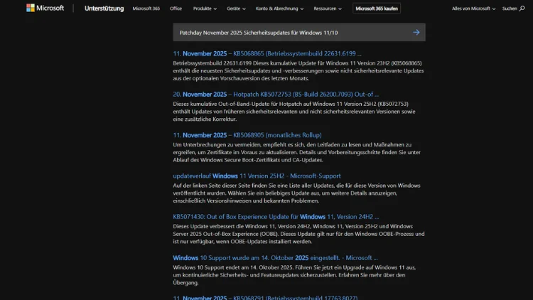 Patchday November 2025 Sicherheitsupdates für Windows 1110