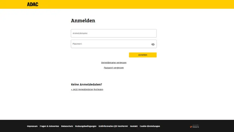 Solaris ADAC Kreditkarte – Online-Banking Login