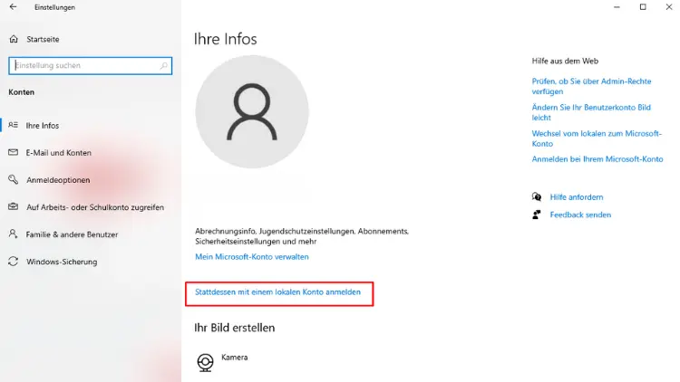Wechsel vom lokalen zu Microsoft-Konto - Windows