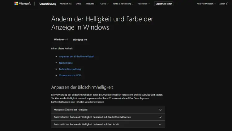 Windows 11 Display-Helligkeit automatisch einstellen