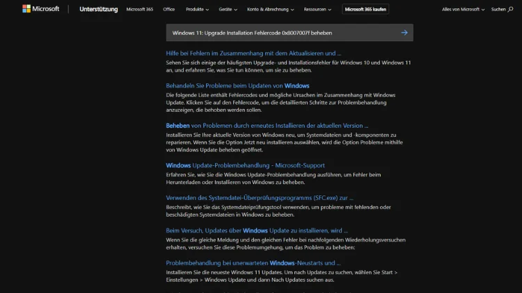 Windows 11 Upgrade Installation Fehlercode 0x8007007f beheben