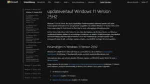 Windows 11 Version 25H2 update verlauf installieren & Fehler