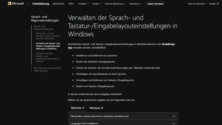 Windows 11 und 10 Einstellungen der Anzeigesprache ändern