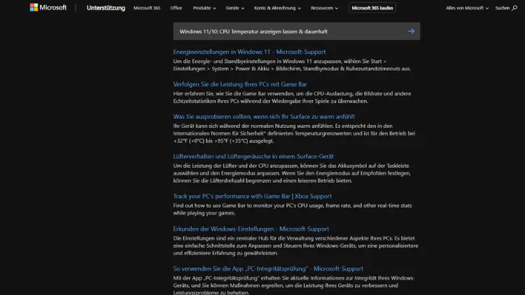 Windows 1110 CPU Temperatur anzeigen lassen & dauerhaft