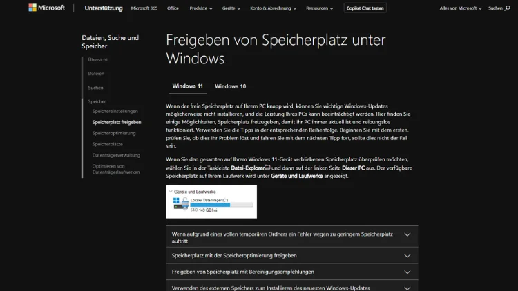 Windows 1110 Datenträgerbereinigung öffnen und ausführen