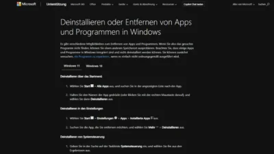 Windows 1110 Deinstallieren & Entfernen von Apps & Programmen