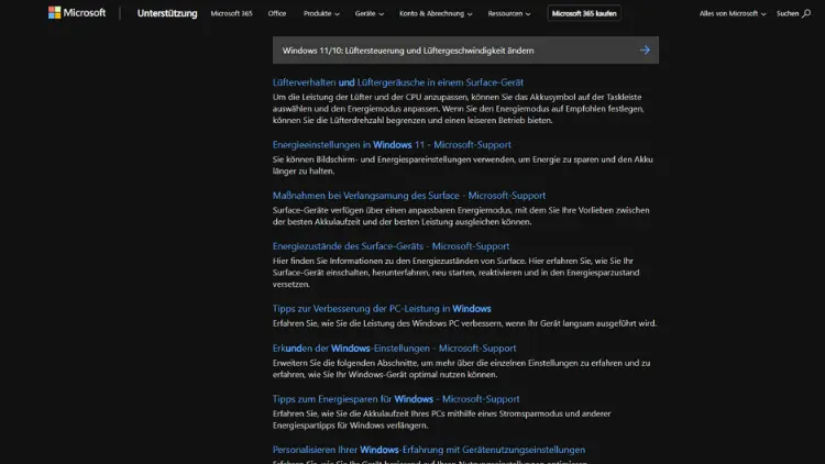 Windows 1110 Lüftersteuerung und Lüftergeschwindigkeit ändern