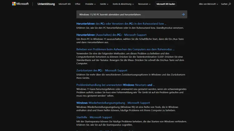 Windows 1110 PC korrekt abmelden und herunterfahren