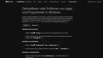 Windows 1110 Programme installieren und deinstallieren