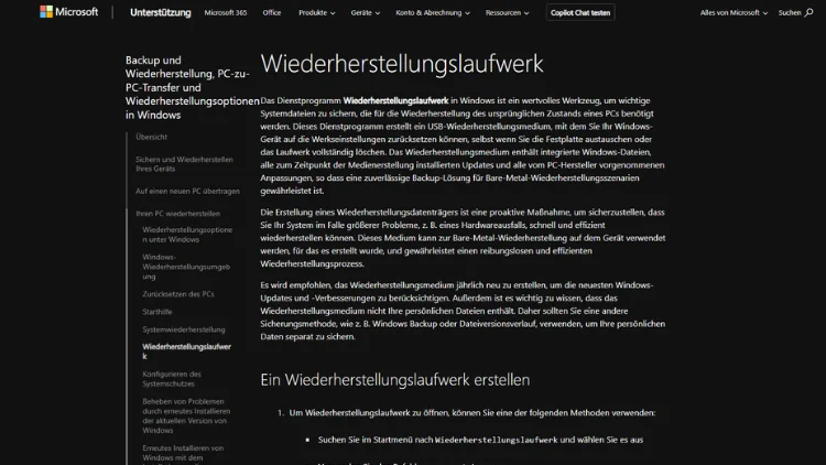 Windows 1110 Wiederherstellungslaufwerk erstellen