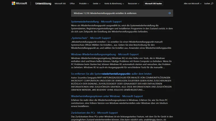 Windows 1110 Wiederherstellungspunkt erstellen & entfernen