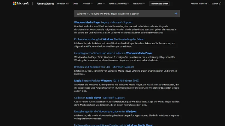 Windows 1110 Windows Media Player installieren & starten