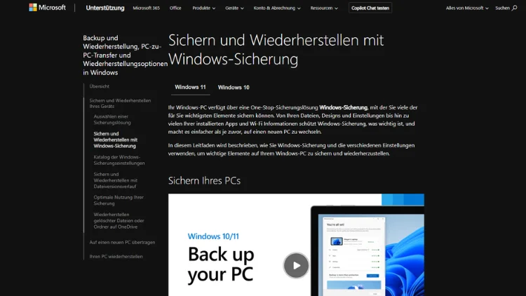 Windows 1110 Windows-Sicherung - Sichern & Wiederherstellen