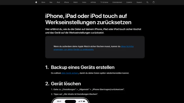 iPhone, iPad & iPod touch auf Werkseinstellungen zurücksetzen