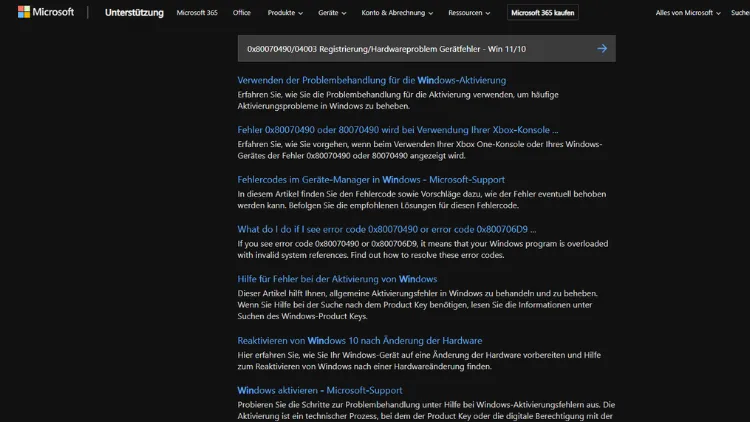 0x8007049004003 RegistrierungHardwareproblem Gerätefehler - Win 1110