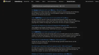 0x800705AA Kamera unzureichende Systemressourcen - Win 1110