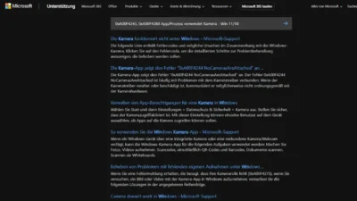 0xA00F4243, 0xA00F4288 AppProzess verwendet Kamera - Win 1110