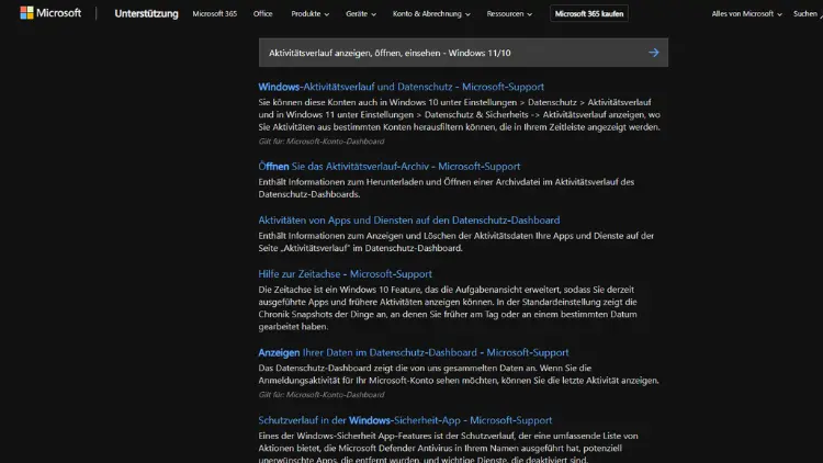 Aktivitätsverlauf anzeigen, öffnen, einsehen - Windows 1110