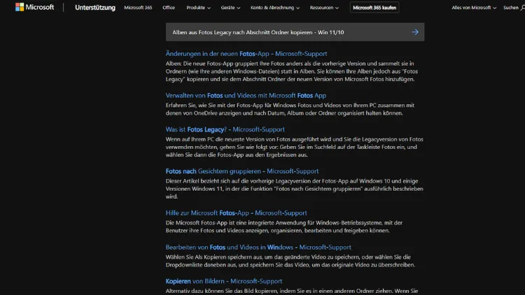 Alben aus Fotos Legacy nach Abschnitt Ordner kopieren - Win 1110