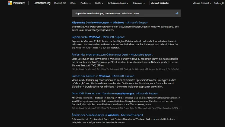 Allgemeine Dateiendungen, Erweiterungen - Windows 1110