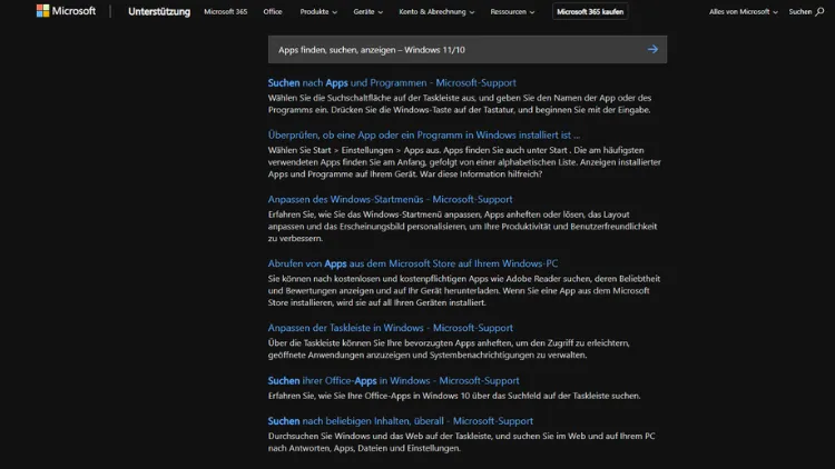 Apps finden, suchen, anzeigen – Windows 1110