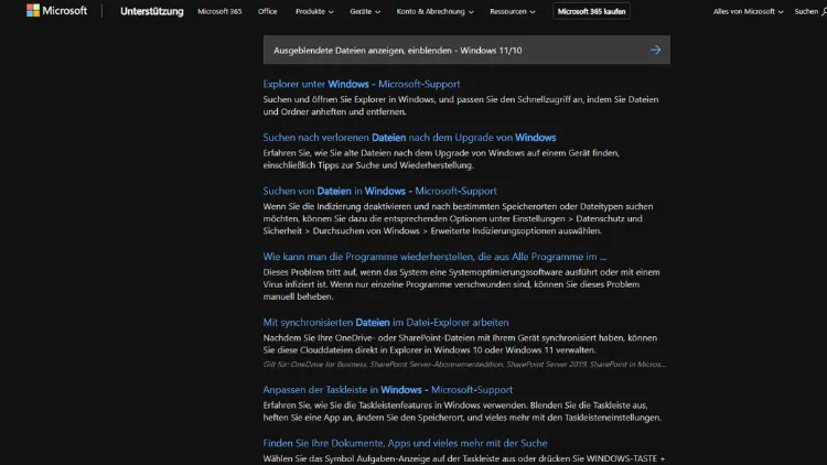 Ausgeblendete Dateien anzeigen, einblenden - Windows 1110