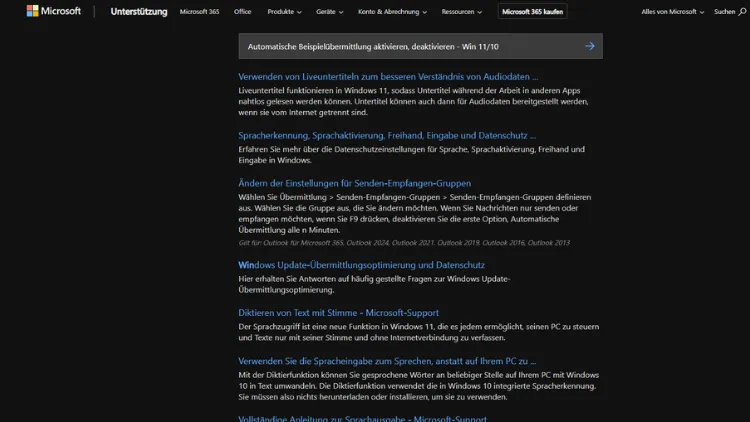 Automatische Beispielübermittlung aktivieren, deaktivieren - Win 1110