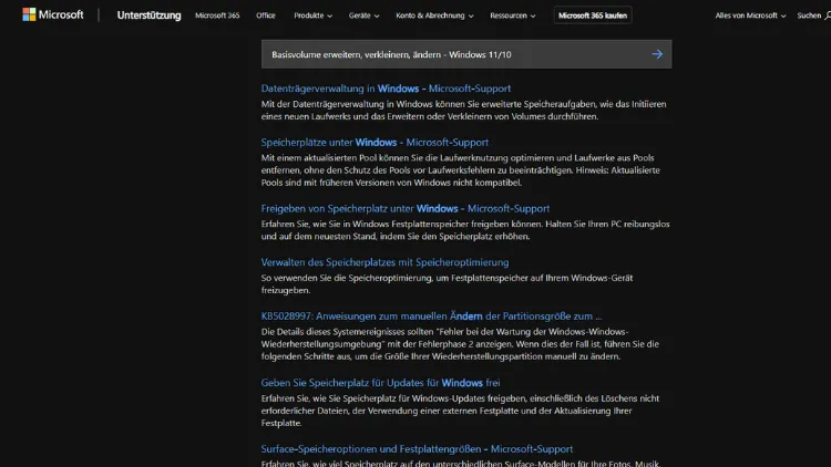 Basisvolume erweitern, verkleinern, ändern - Windows 1110
