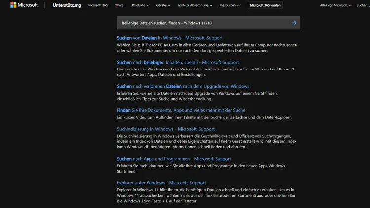 Beliebige Dateien suchen, finden – Windows 1110
