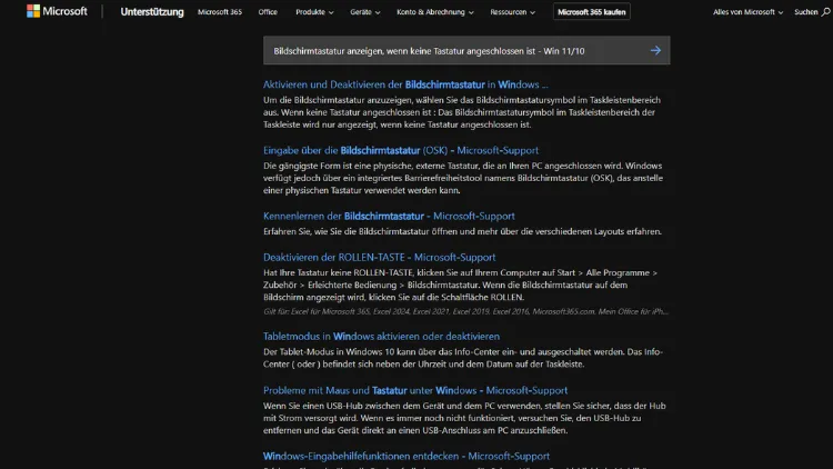 Bildschirmtastatur anzeigen, wenn keine Tastatur angeschlossen ist - Win 1110