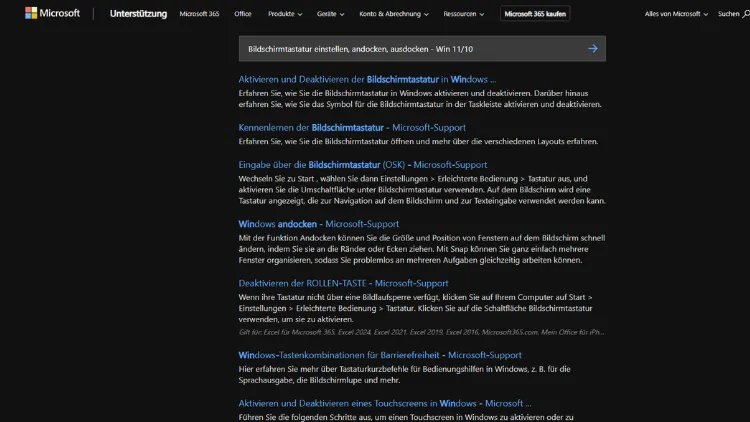 Bildschirmtastatur einstellen, andocken, ausdocken - Win 1110
