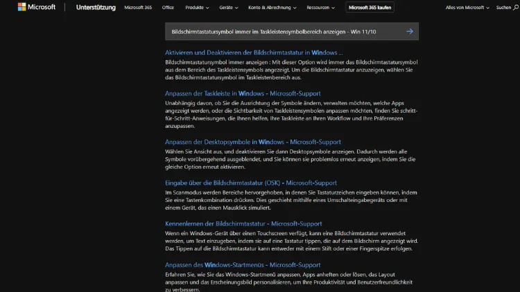 Bildschirmtastatursymbol immer im Taskleistensymbolbereich anzeigen - Win 1110