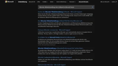 BitLocker-Wiederherstellung Kein Schlüssel im Microsoft-Konto