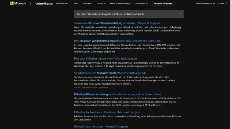 BitLocker-Wiederherstellung Kein Schlüssel im Microsoft-Konto