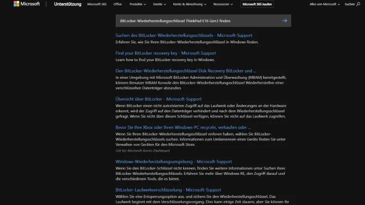 BitLocker-Wiederherstellungsschlüssel ThinkPad E16 Gen3 finden