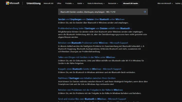 Bluetooth Dateien senden, übertragen, empfangen - Win 1110