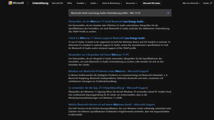 Bluetooth-Gerät Low Energy Audio Unterstützung prüfen - Win 1110