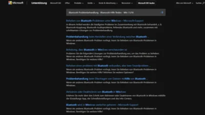 Bluetooth Problembehandlung - Bluetooth Hilfe finden - Win 1110