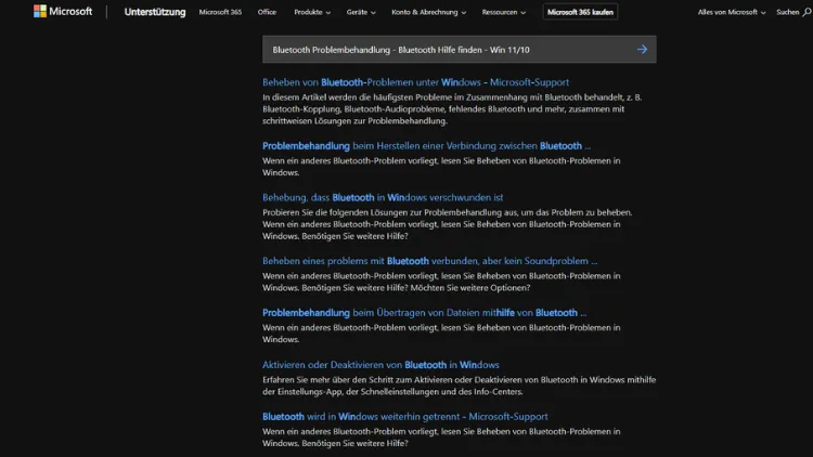 Bluetooth Problembehandlung - Bluetooth Hilfe finden - Win 1110
