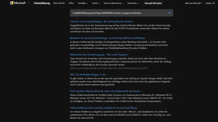CWINDOWSsystem32spoolPRINTERS starten, stoppen & löschen