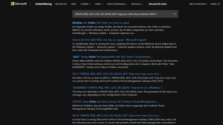 DRIVER_IRQL NOT_LESS_OR_EQUAL 0xD1 tcpip.sys Fehler Brave beheben Win11
