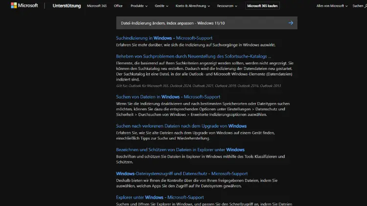 Datei-Indizierung ändern, Index anpassen - Windows 1110