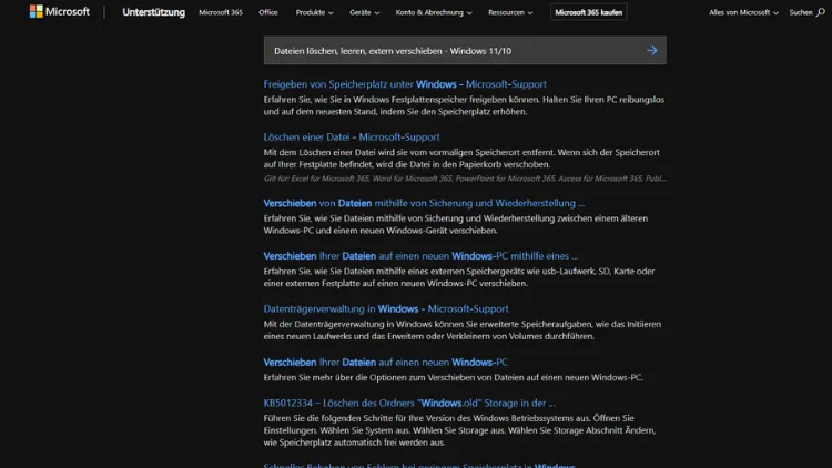 Dateien löschen, leeren, extern verschieben - Windows 1110