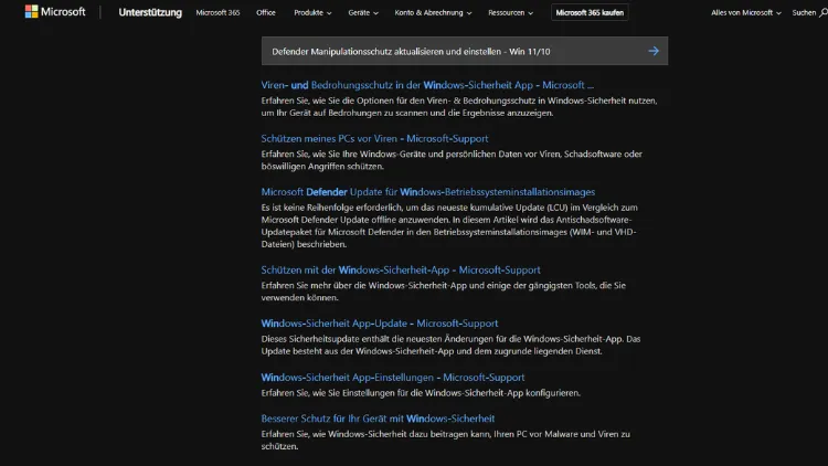 Defender Manipulationsschutz aktualisieren und einstellen - Win 1110