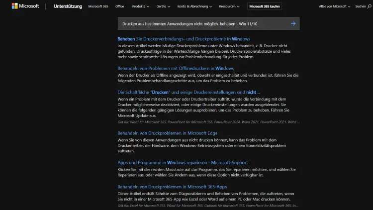 Drucken aus bestimmten Anwendungen nicht möglich, beheben - Win 1110