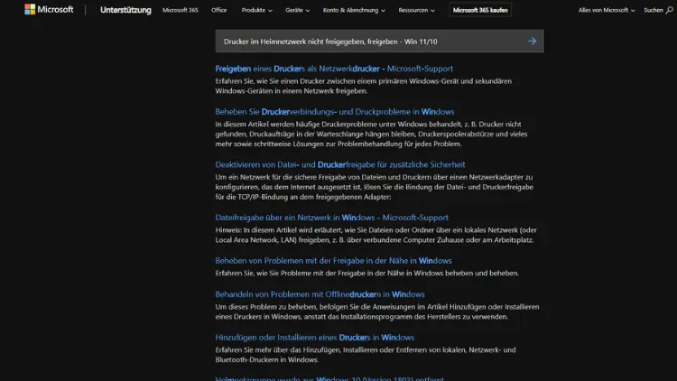 Drucker im Heimnetzwerk nicht freigegeben, freigeben - Win 1110