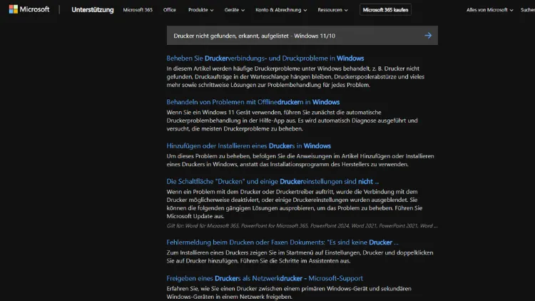 Drucker nicht gefunden, erkannt, aufgelistet - Windows 1110